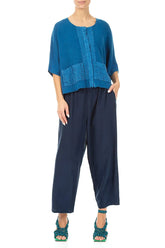 Pintuck Front Cobalt Blue Linen Cardigan 4