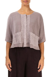 Pintuck Front Greige Linen Cardigan 1