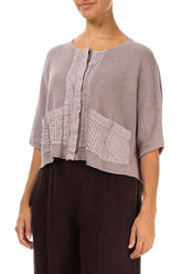 Pintuck Front Greige Linen Cardigan 3