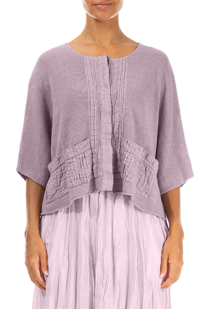 Pintuck Front Lilac Linen Cardigan
