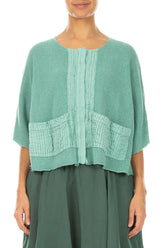 Pintuck Front Mint Linen Cardigan 1
