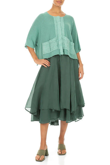 Pintuck Front Mint Linen Cardigan 4