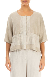 Pintuck Front Natural Linen Cardigan 1