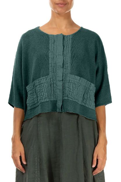 Pintuck Front Peacock Linen Cardigan 1