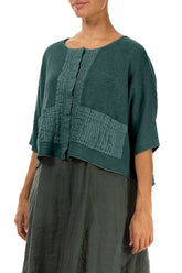 Pintuck Front Peacock Linen Cardigan 3