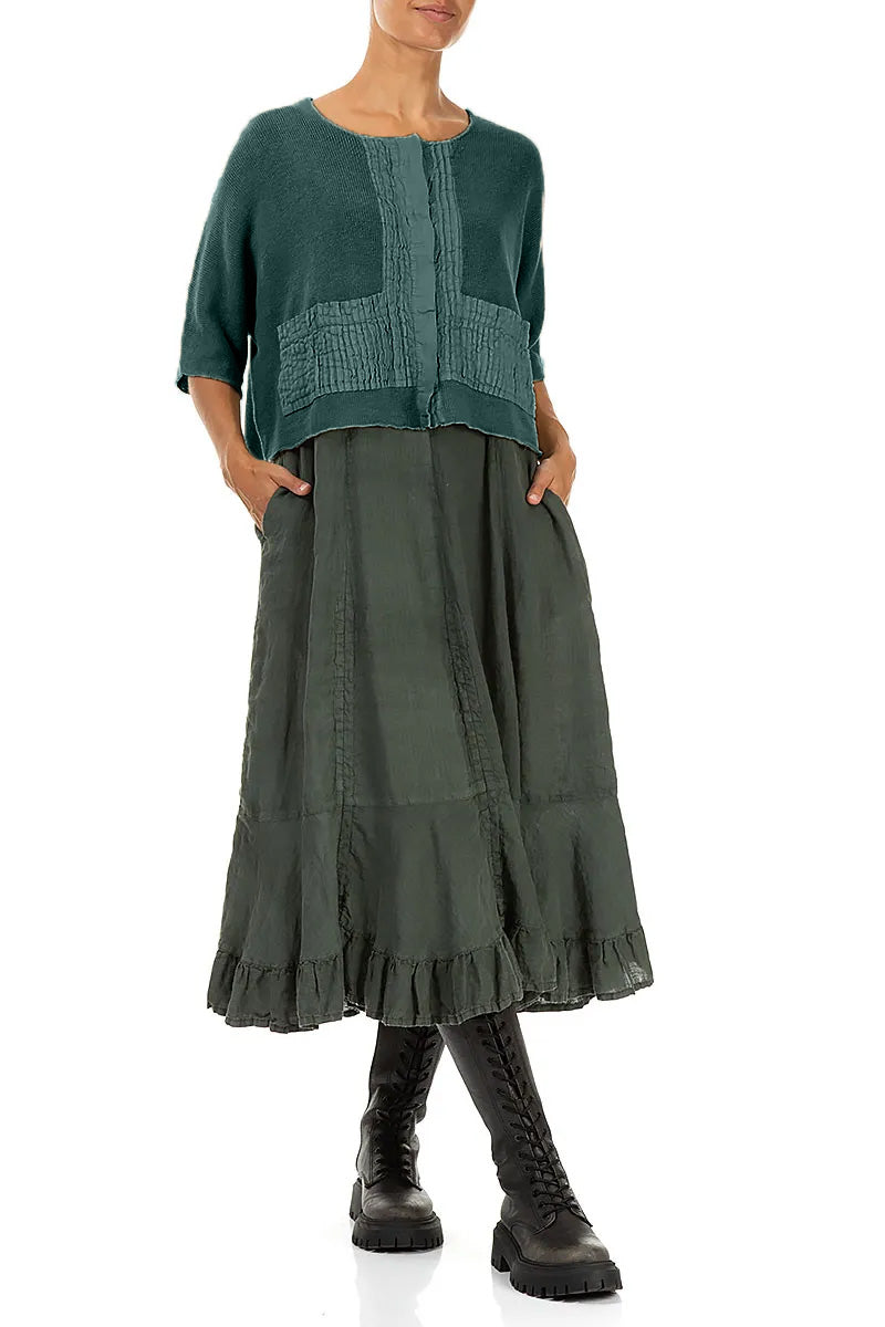 Pintuck Front Peacock Linen Cardigan 4