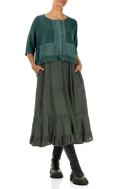 Pintuck Front Peacock Linen Cardigan 4