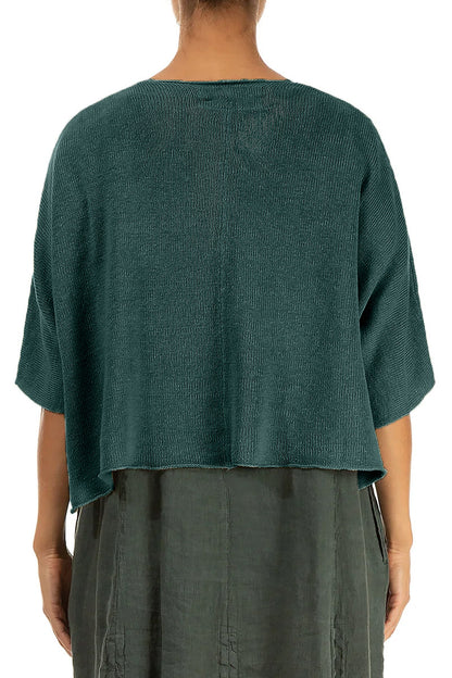 Pintuck Front Peacock Linen Cardigan 2