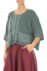 Pintuck Front Sage Linen Cardigan 4