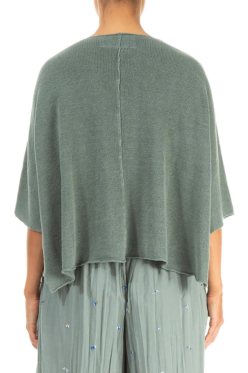 Cardigan en lin sauge à plis piqués sur le devant