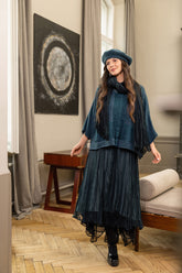 Pintuck Front Teal Wool Cardigan 1