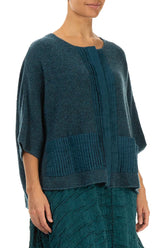 Pintuck Front Teal Wool Cardigan 4