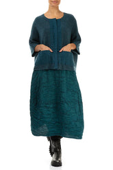 Pintuck Front Teal Wool Cardigan 5