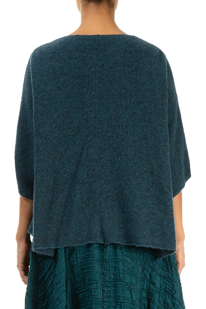 Pintuck Front Teal Wool Cardigan 3