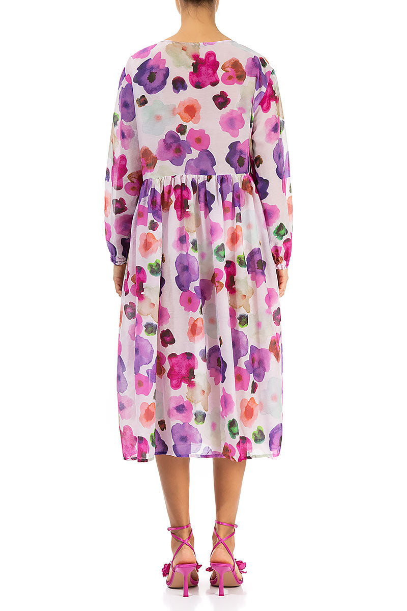 Pleated Blossom Silk Cotton Dress