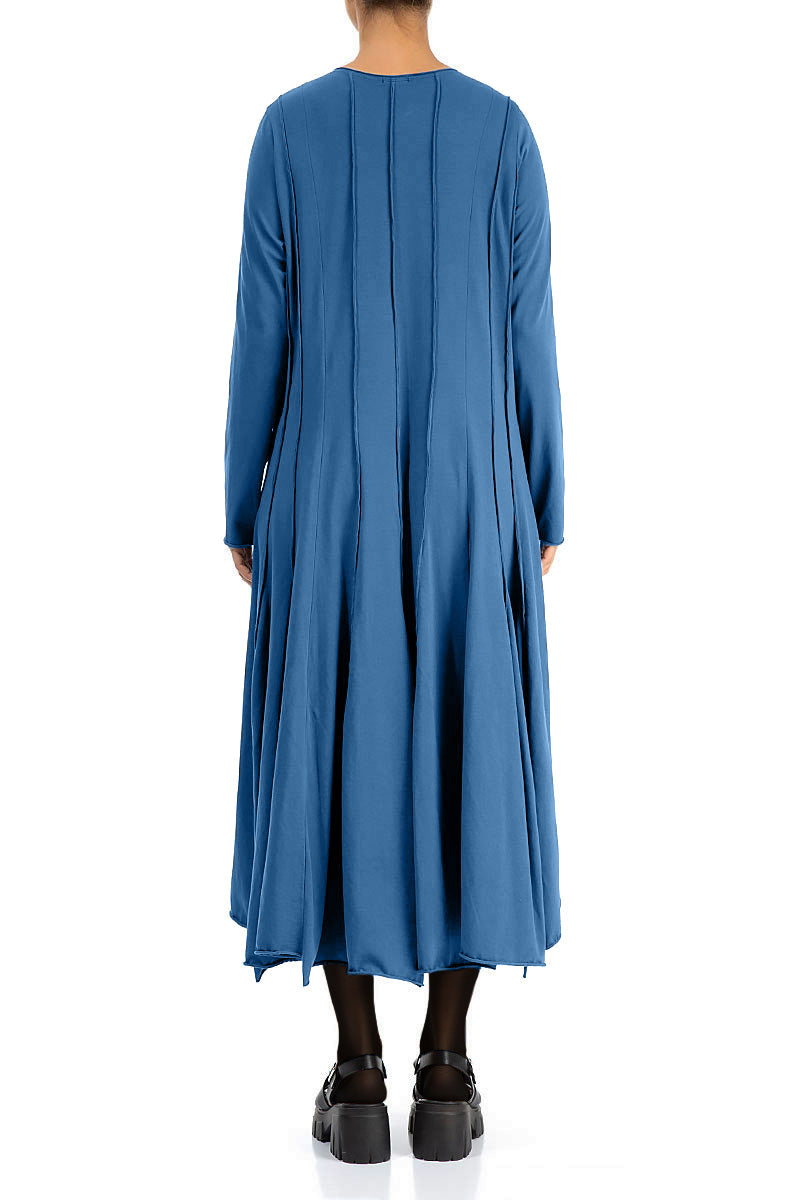 Pleated Flared Maxi Azure Cotton Dress