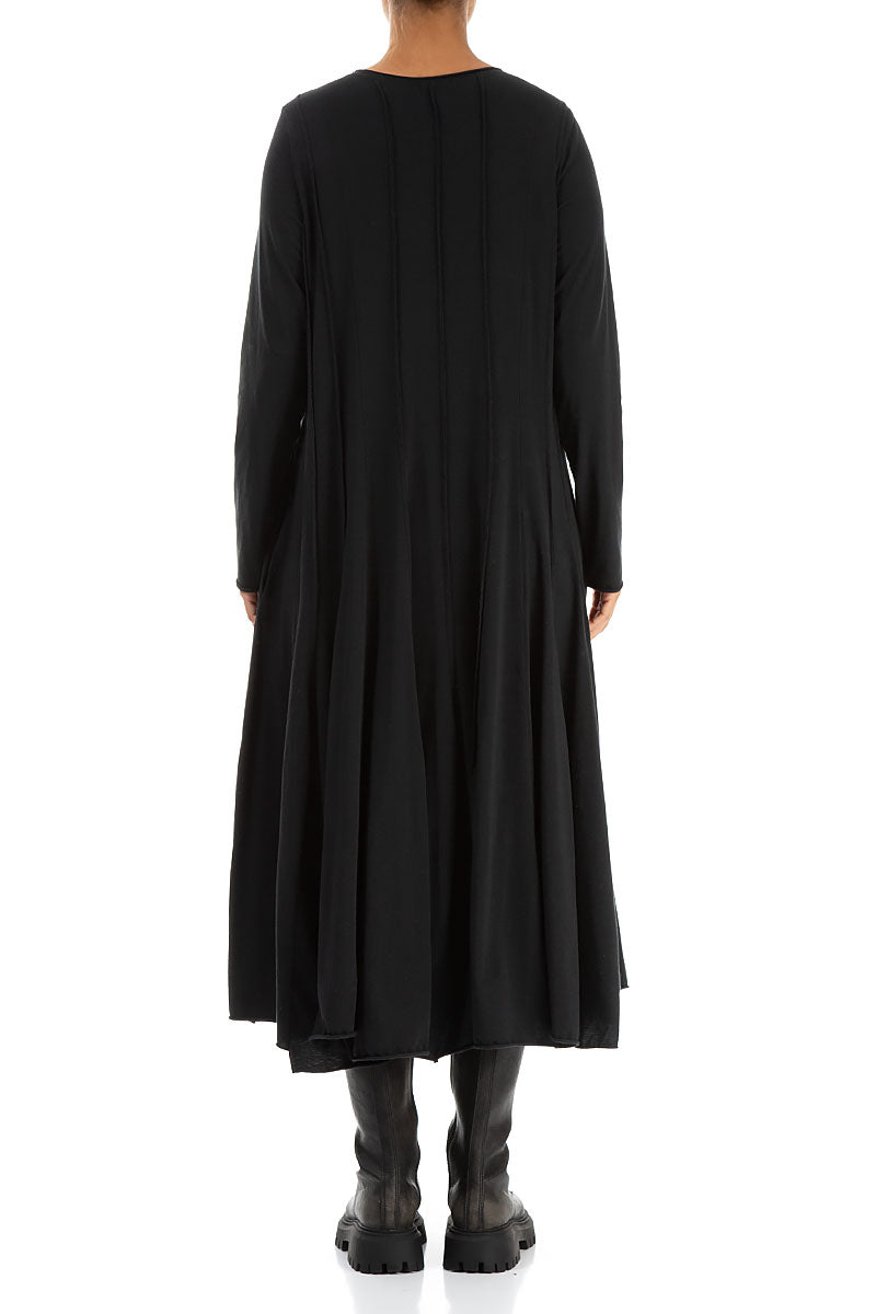 Pleated Flared Maxi Black Cotton Dress