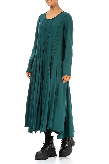 Pleated Flared Maxi Emerald Cotton Dress