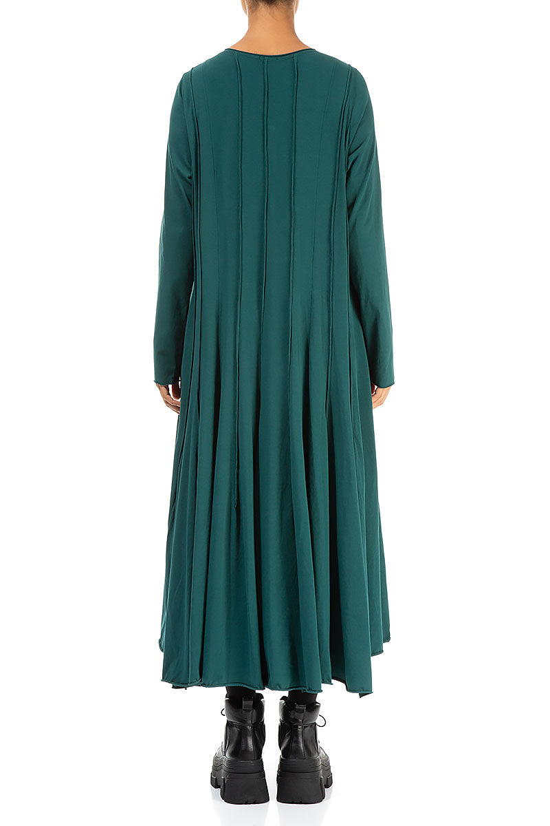 Pleated Flared Maxi Emerald Cotton Dress