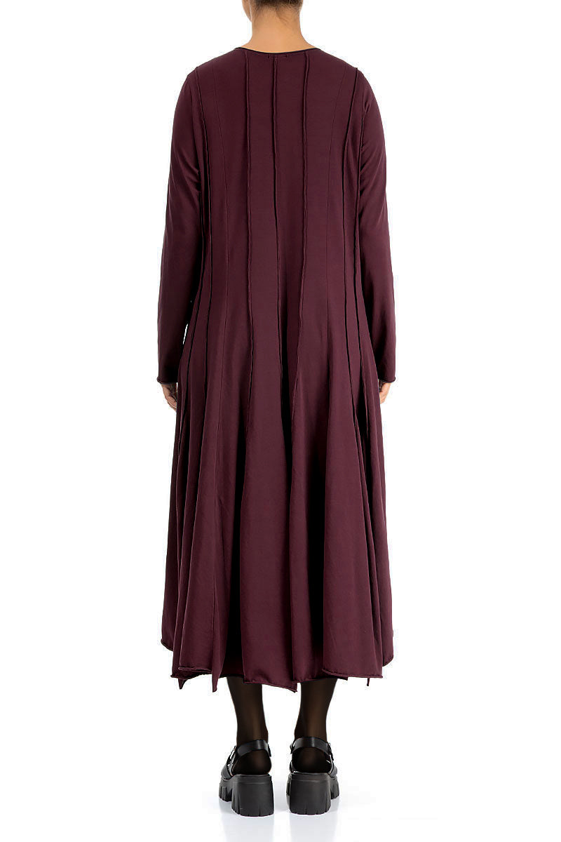 Pleated Flared Maxi Maroon Cotton Dress