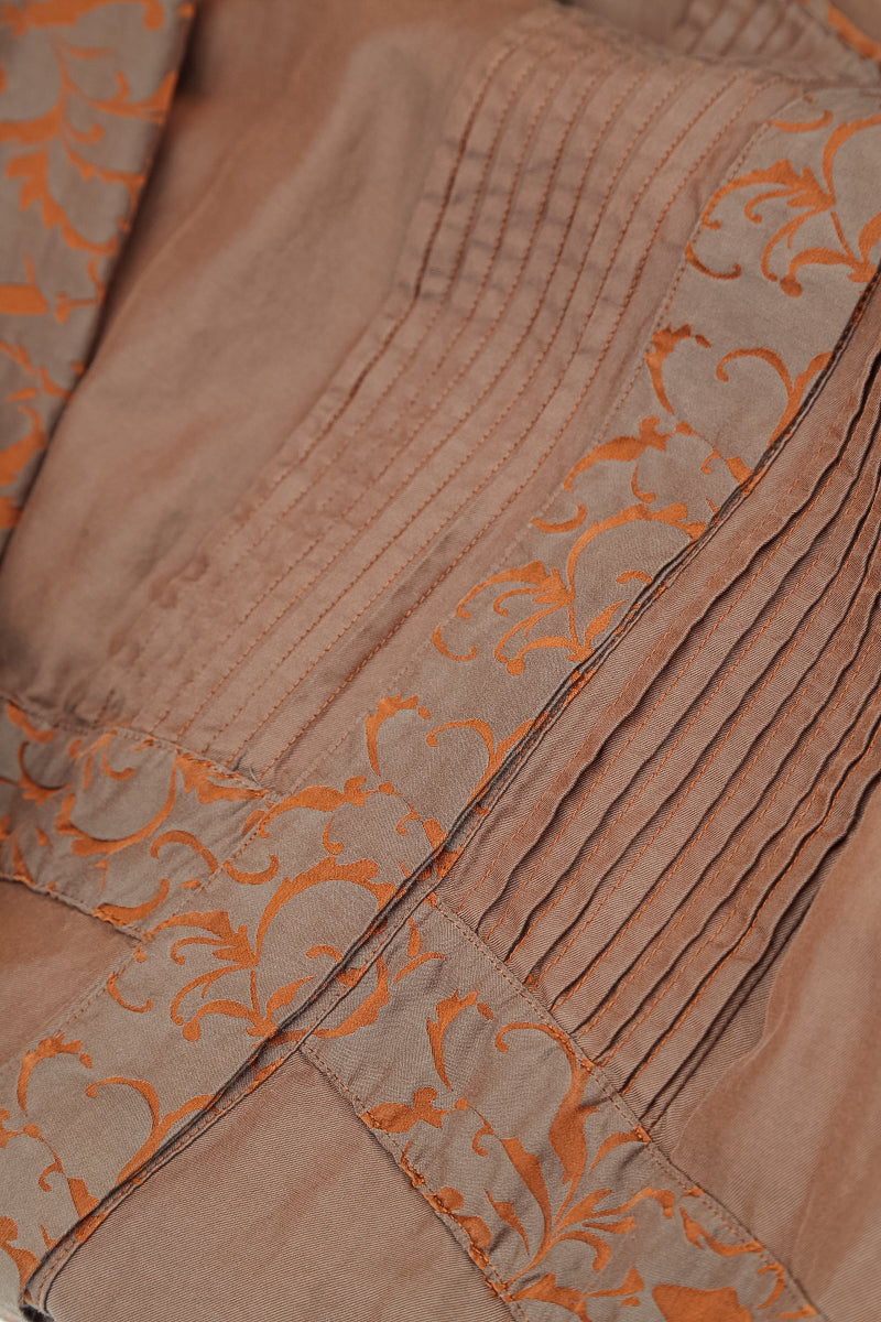 Pleated Front Aged Copper Silk Cotton Dress 5