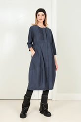 Pleated Front Slate Blue Silk Cotton Dress 6