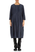 Pleated Front Slate Blue Silk Cotton Dress 1