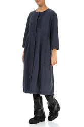 Pleated Front Slate Blue Silk Cotton Dress 3