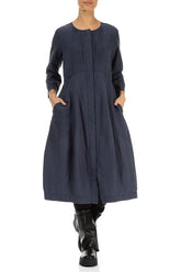 Pleated Front Slate Blue Silk Cotton Dress 4