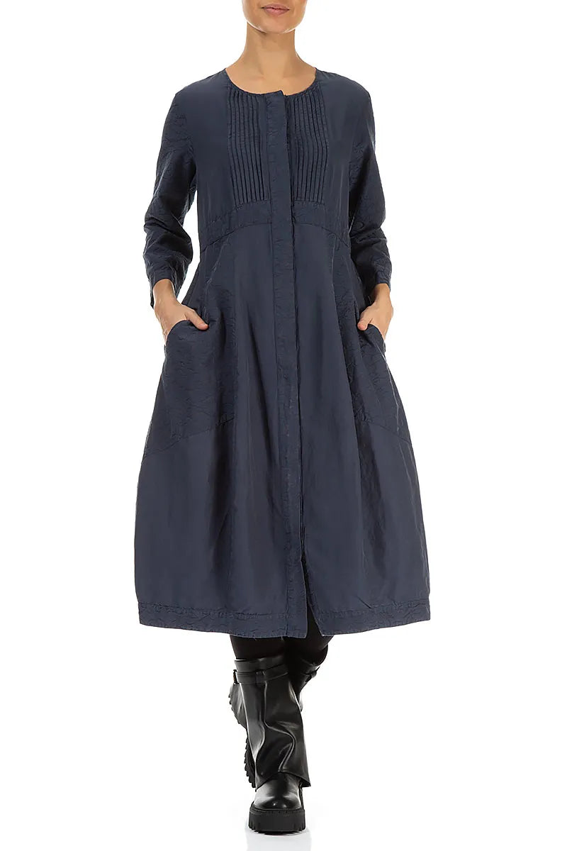 Pleated Front Slate Blue Silk Cotton Dress 4