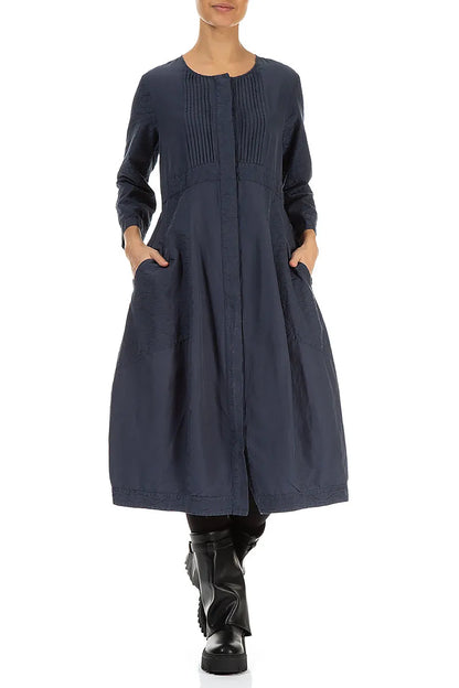 Pleated Front Slate Blue Silk Cotton Dress 4