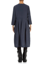 Pleated Front Slate Blue Silk Cotton Dress 2