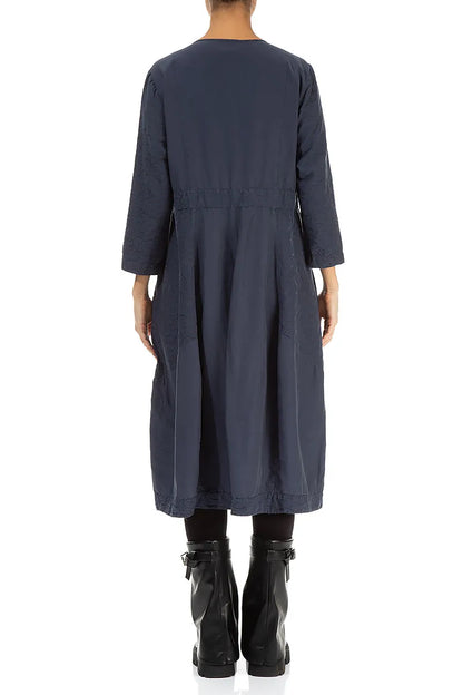 Pleated Front Slate Blue Silk Cotton Dress 2