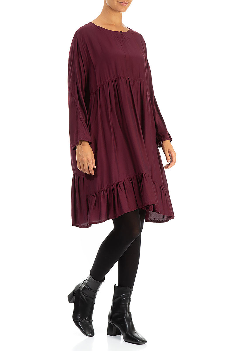 Pleated Wine Silk Bamboo Dress 3
