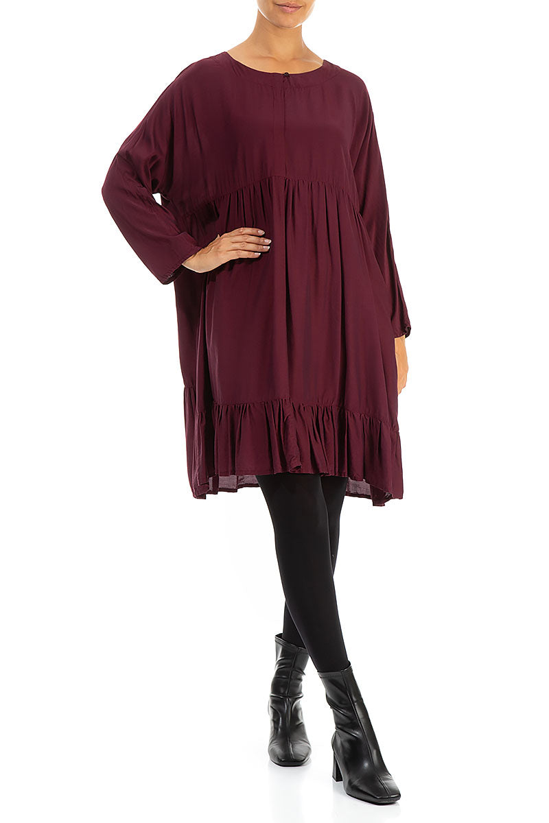 Pleated Wine Silk Bamboo Dress 4