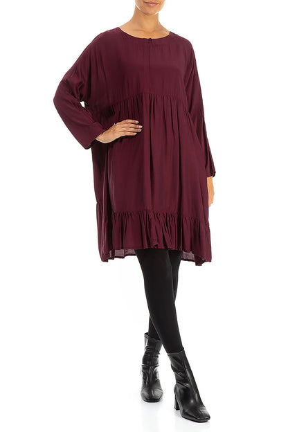 Pleated Wine Silk Bamboo Dress 4