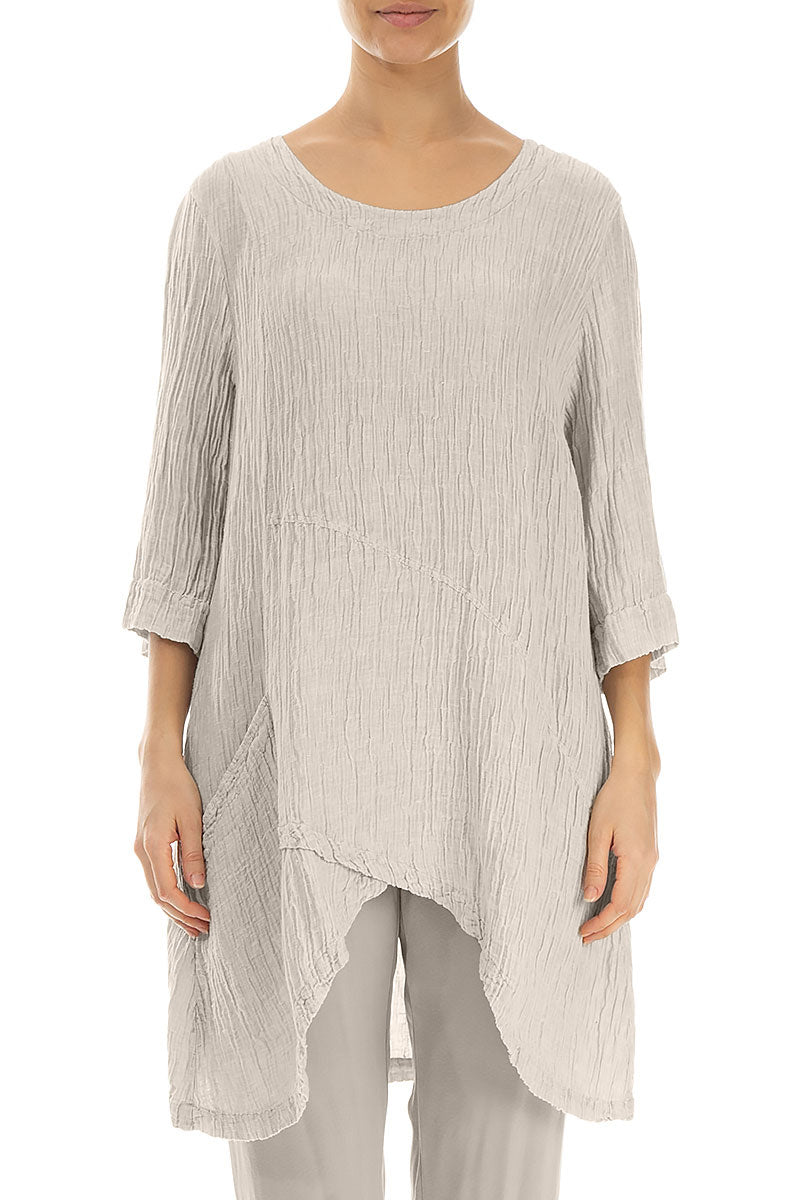 Pocket Crinkled Beige Silk Tunic