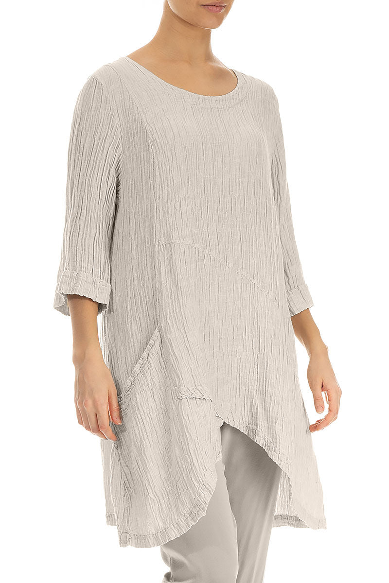 Pocket Crinkled Beige Silk Tunic