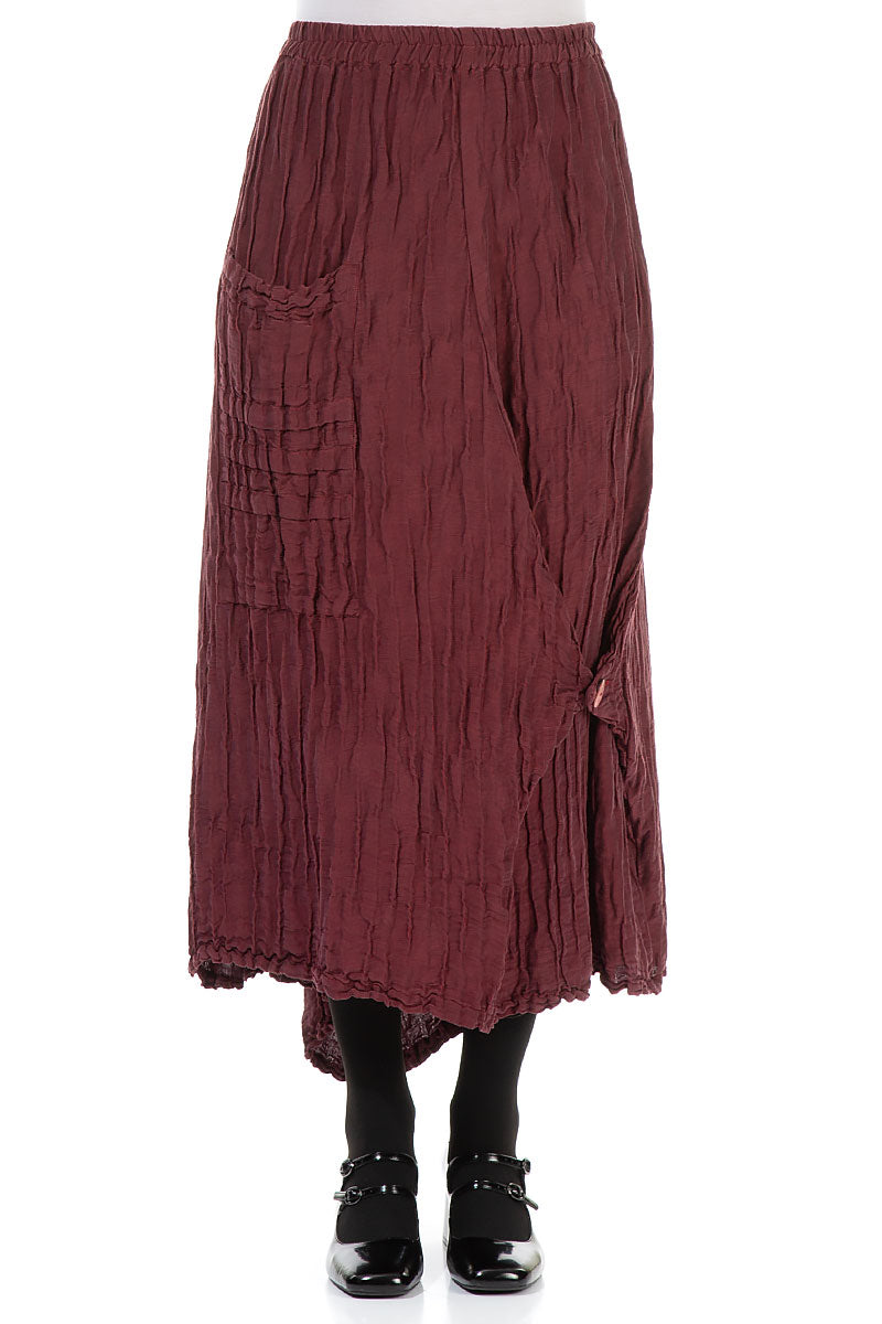 Pocket Knot Crinkled Burgundy Silk Skirt