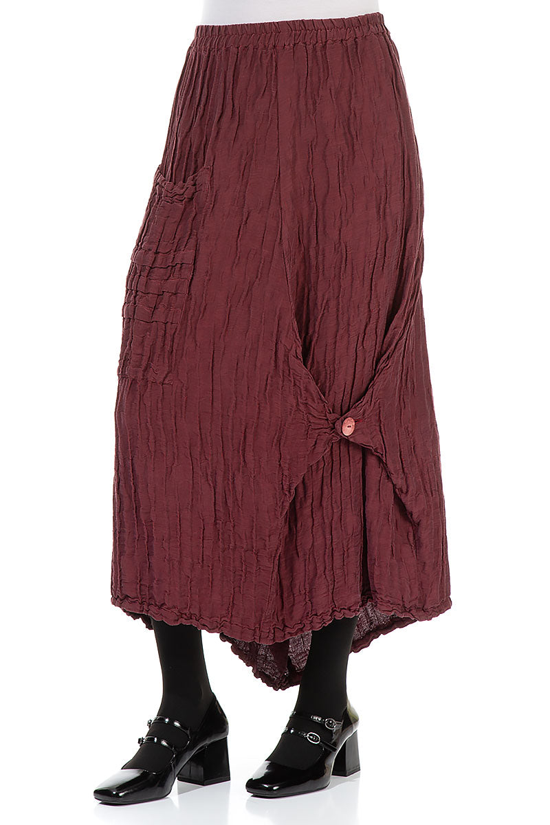 Pocket Knot Crinkled Burgundy Silk Skirt