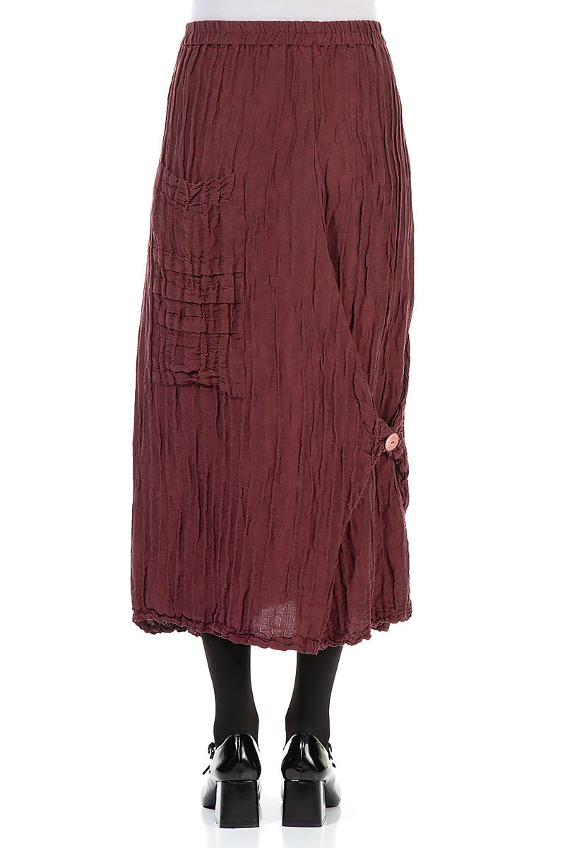 Pocket Knot Crinkled Burgundy Silk Skirt