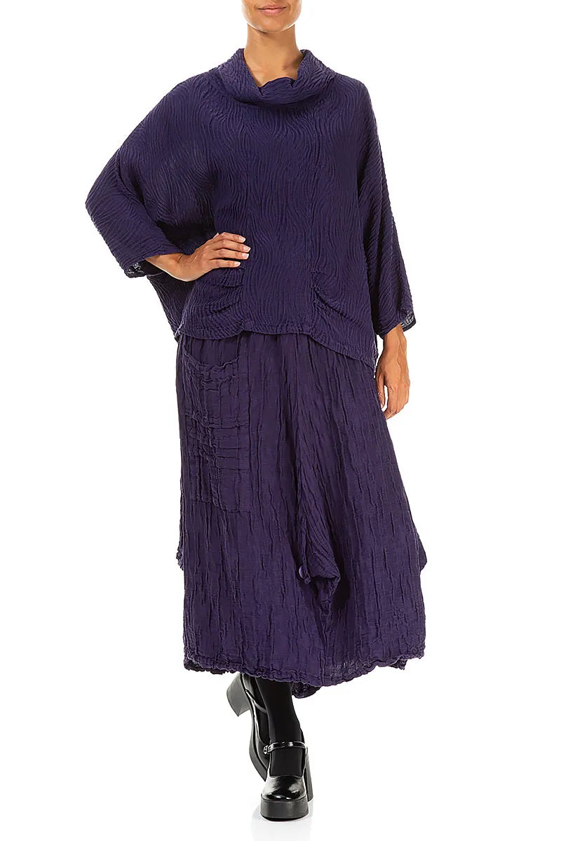 Pocket Knot Crinkled Royal Purple Silk Skirt 4