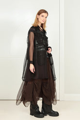 Pockets Black Silk Chiffon Jacket 1