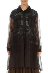 Pockets Black Silk Chiffon Jacket 2