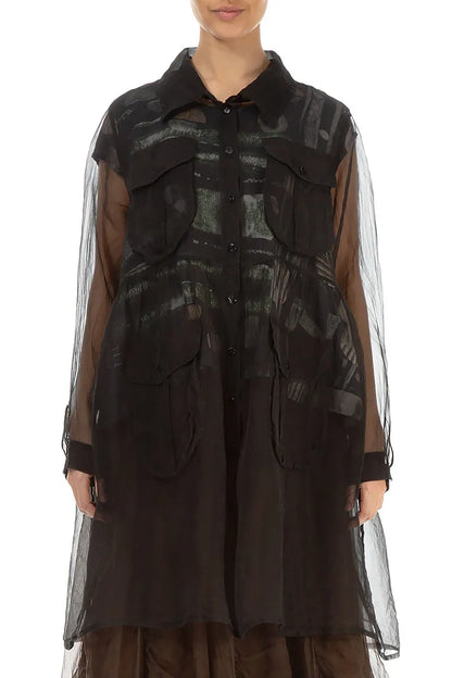 Pockets Black Silk Chiffon Jacket 2