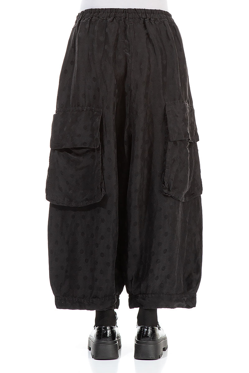 Pockets Bubble Black Silk Linen Trousers