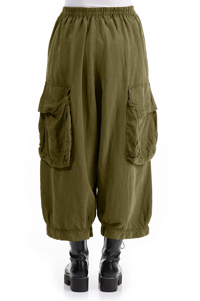 Pockets Khaki Silk Linen Trousers