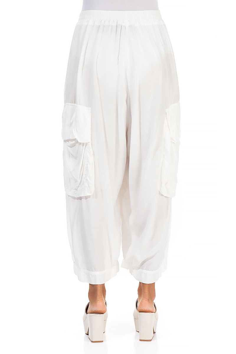 Pockets White Silk Bamboo Trousers