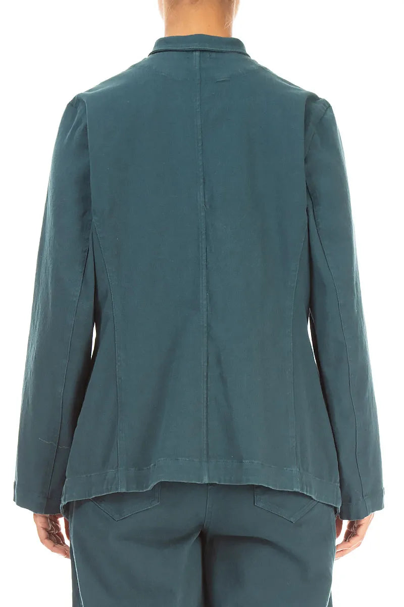 Jeans-Baumwolljacke in Dunkeltürkis mit spitz zulaufendem Saum