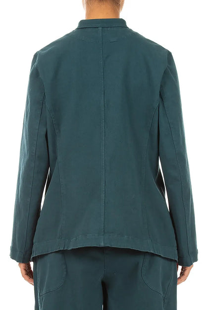 Pointed Hem Deep Turquoise Denim Cotton Jacket 2